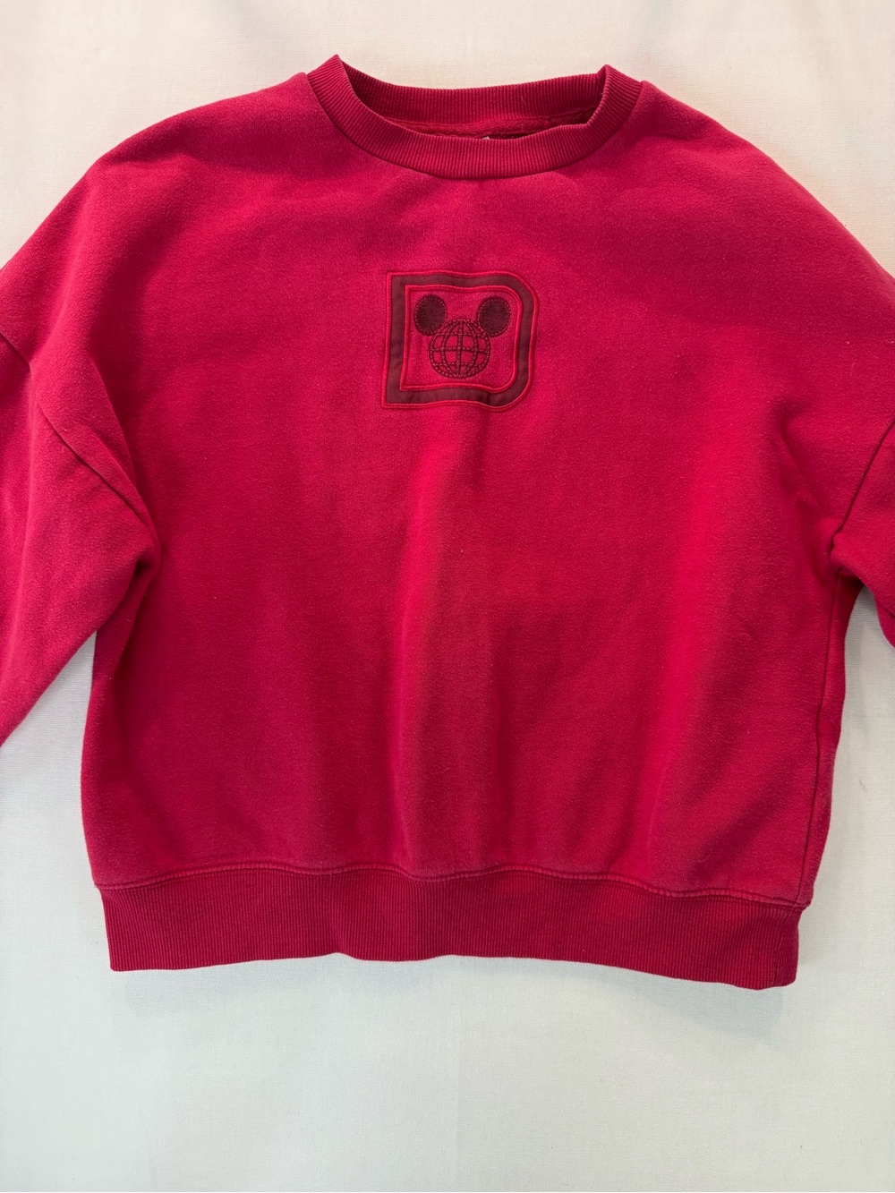 Disney Bright Red Kids Crewneck Sweatshirt with Subtle Embroidered Logo